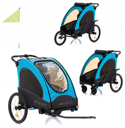 GUTO Przyczepka Rowerowa Jogger Wózek DELUXE ALU PRO 3w1 HOL dla 2 dzieci do 44kg