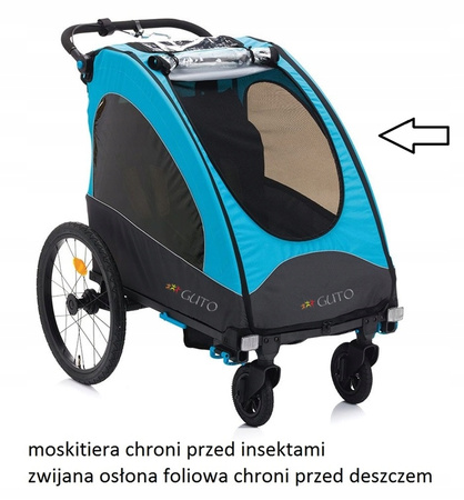 GUTO Przyczepka Rowerowa Jogger Wózek DELUXE ALU PRO 3w1 HOL dla 2 dzieci do 44kg