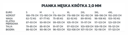 TUSA UA5306BK PIANKA NURKOWA KRÓTKA SKAFANDER NEOPRENOWY 2,0 MM MĘSKA