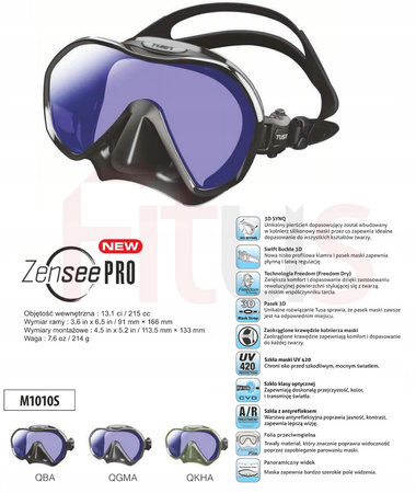 TUSA maska nurkowa M 1010 Zensee PRO BEZRAMKOWA UV