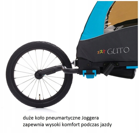 GUTO Przyczepka Rowerowa Jogger Wózek DELUXE ALU PRO 3w1 HOL dla 2 dzieci do 44kg