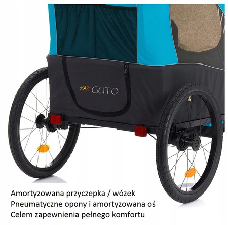 GUTO Przyczepka Rowerowa Jogger Wózek DELUXE ALU PRO 3w1 HOL dla 2 dzieci do 44kg