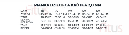 TUSA UA5308 BK PIANKA NURKOWA KRÓTKA SKAFANDER NEOPRENOWY 2,0 MM JUNIORSKA