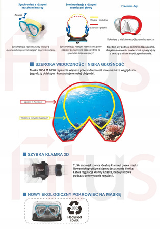 TUSA maska nurkowa M 1010 Zensee BEZRAMKOWA LEKKA