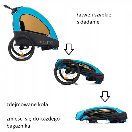 GUTO Przyczepka Rowerowa Jogger Wózek DELUXE ALU PRO 3w1 HOL dla 2 dzieci do 44kg